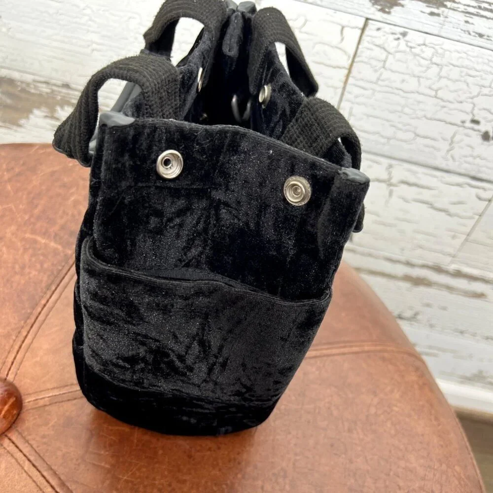 KOALA KANVAS Mini Luxe North South Tote Crushed Velvet Black and Silver EUC